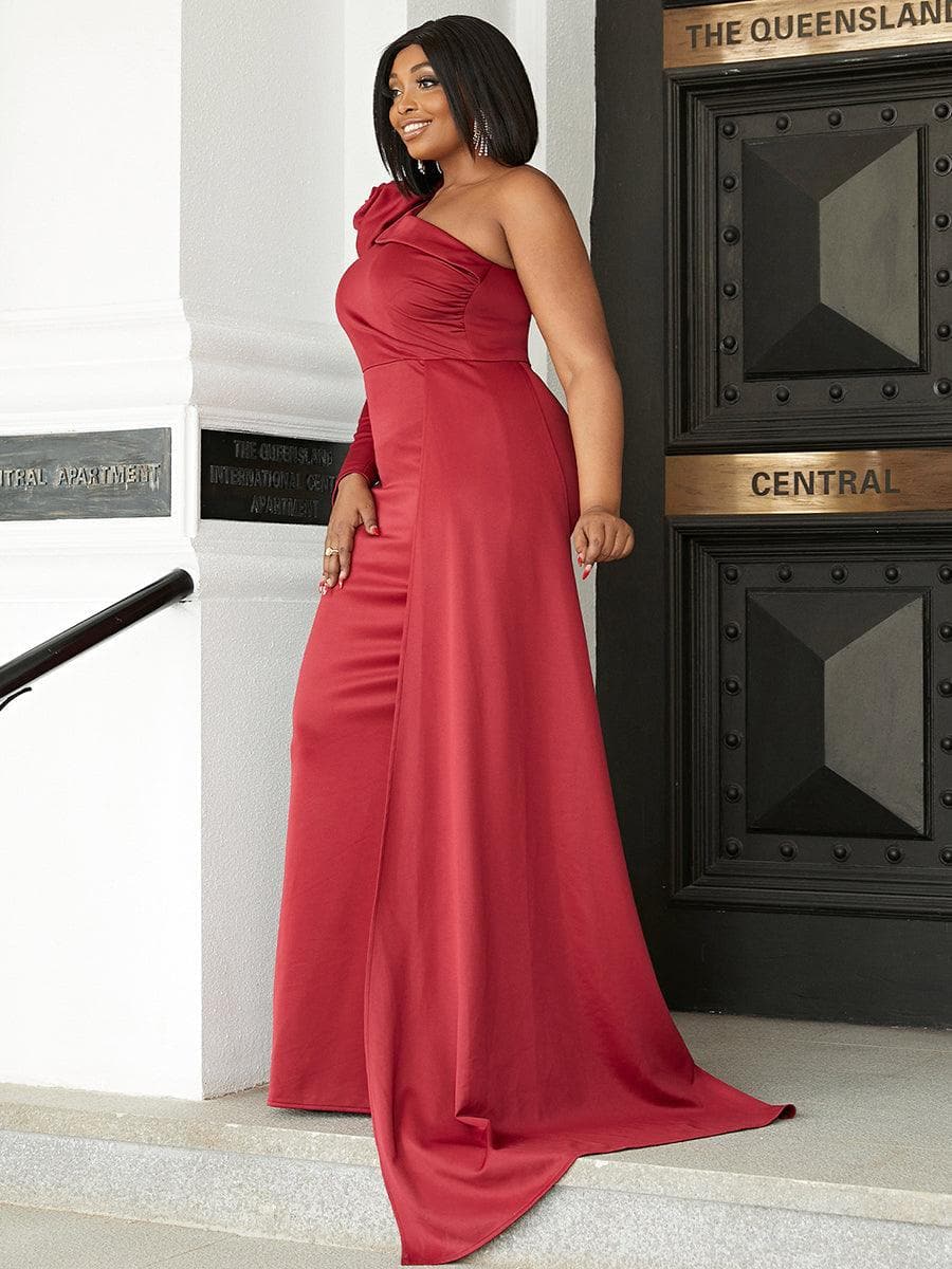 Plus One Shoulder Off Draping Red Maxi Knit Evening Dress PXJ974 - ltolto