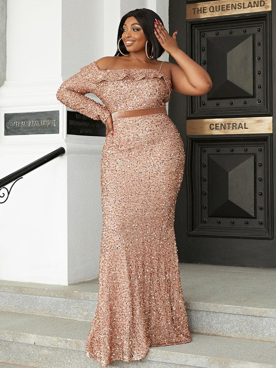 Final Sale Plus Size Sequin Bodycon Dress with Ruched Center & Ruffle –  Chic And Curvy