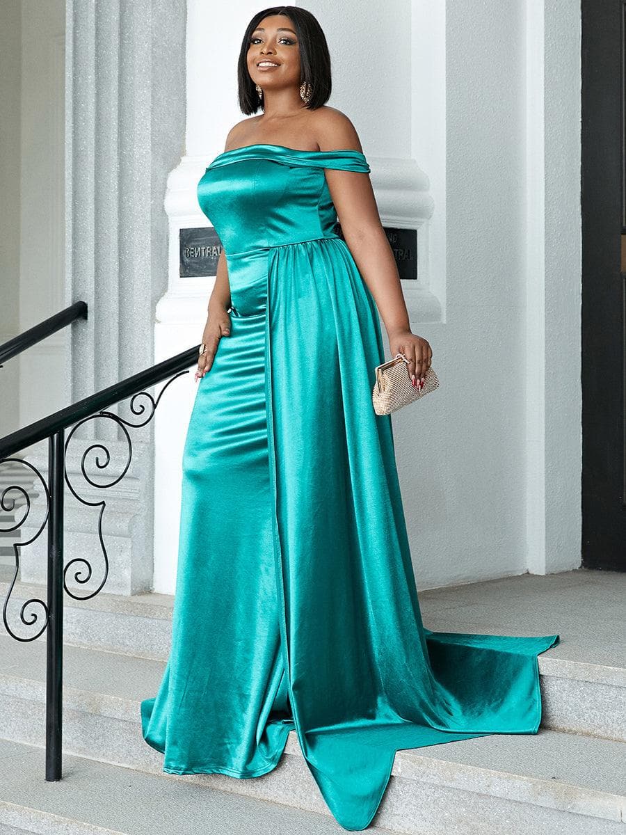 Plus Size Draping Off Shoulder Green Maxi Knit Prom Dress PM02066 - ltolto
